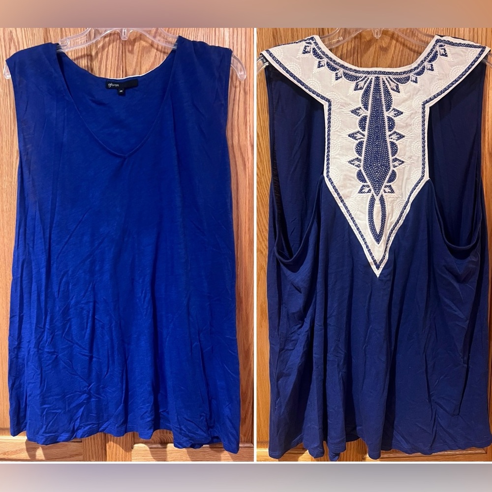 Gibson x Hi Sugarplum! Malibu Embroidered Racerback Tank Top Blue White Size 2X